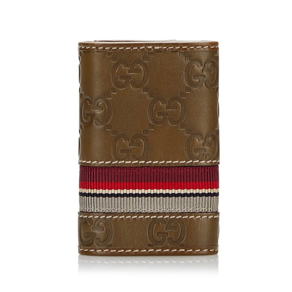GUCCI Shima 6 Row Key Case 138077 Khaki Leather Men's - Picture 3 of 10